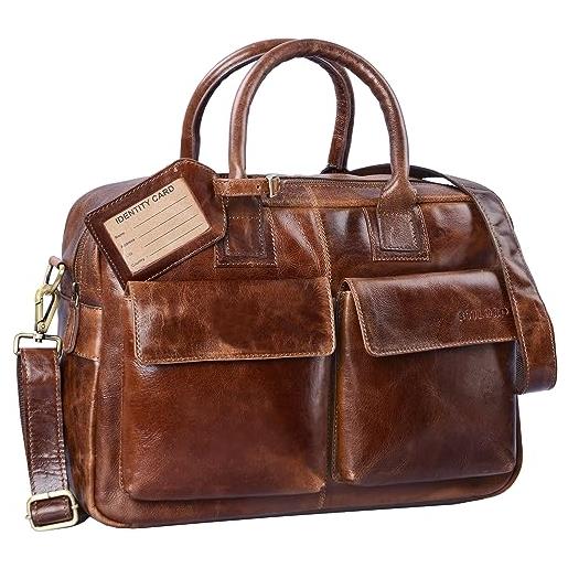 STILORD 'carlo' borsa da ufficio in vera pelle portadocumenti vintage valigetta 24 ore ventiquattrore borsa lavoro cuoio uomo donna, colore: marrone antico