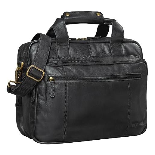 STILORD 'experience' borsa da lavoro uomo donna in pelle borsa porta pc 14 pollici portadocumenti per ufficio università con sistema attacco trolley, colore: nero