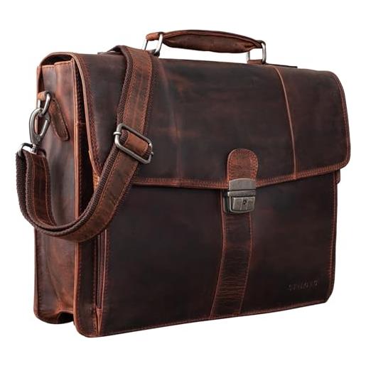 STILORD 'havanna' borsa ventiquattrore uomo in pelle cartella portadocumenti valigetta 24 ore vintage chiusura con chiave, colore: zamora - marrone
