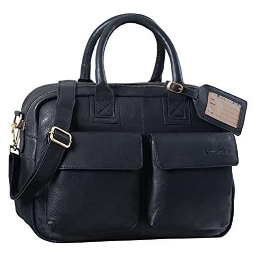 STILORD 'carlo' borsa da ufficio in vera pelle portadocumenti vintage valigetta 24 ore ventiquattrore borsa lavoro cuoio uomo donna, colore: nero