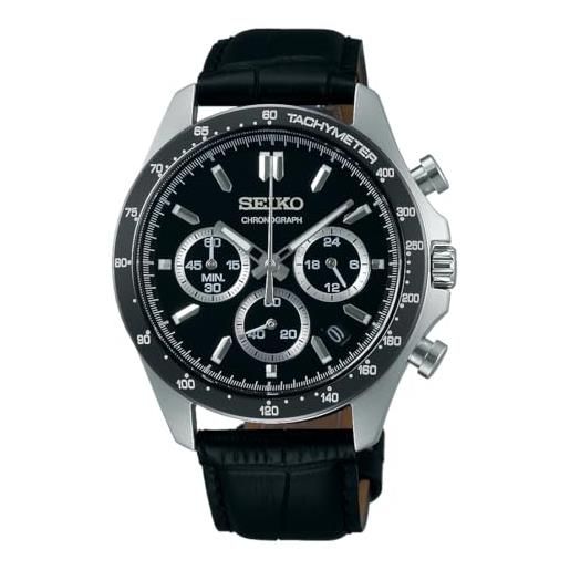 Seiko sbtr021 spirit quartz mens chronograph watch spedito dal giappone, quadrante: nero, cinturino: nero (pelle), 1個, cronografo