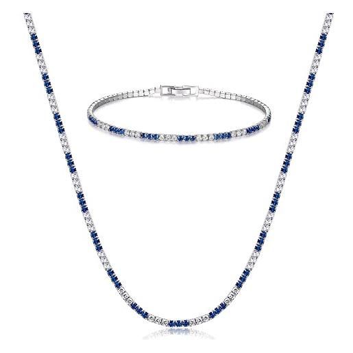 EVER FAITH tennis collana bracciale set sparkling blu bianco rotonda cz birthstone tennis chain set per le donne argento-fondo
