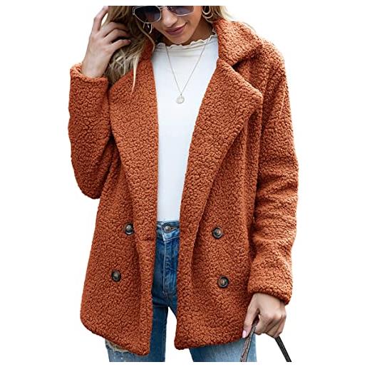 WBYFDC bottoni da donna cappotto lanuginoso risvolto maglione allentato giacche casual autunno inverno solid manica lunga donna