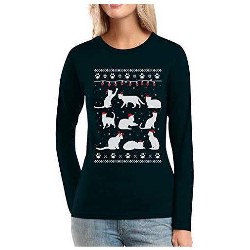 Shirtgeil idea regalo divertente di natale, gatto e gatti maglia da donna a maniche lunghe small nero