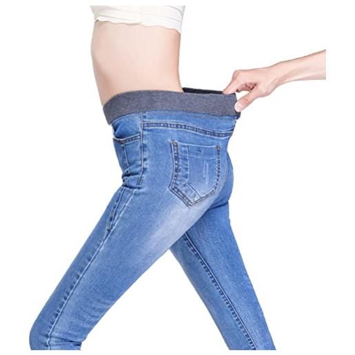 ORANDESIGNE jeans donna vita alta elasticizzati comodo jeans skinny sottile pantaloni imbottiti slim fit jeans push up elastici caldo autunnale e invernale fitness a blu scuro b xl