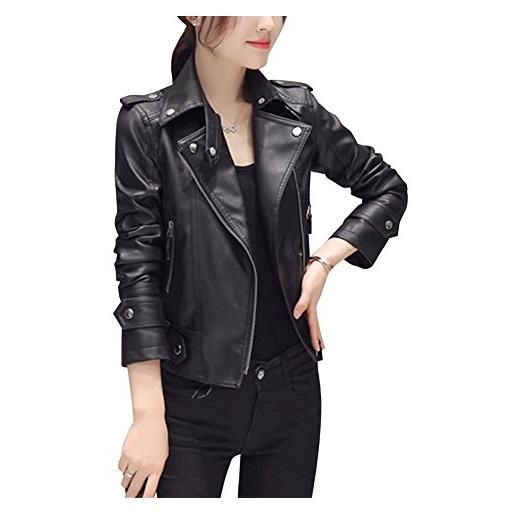 LaoZan giacche in pelle pu da donna, cappotti invernali manica lunga bike motocicletta giacchetto l nero