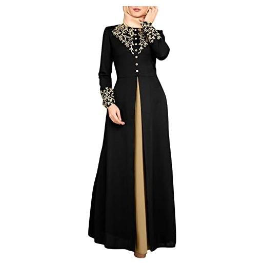 NANSAN abiti arabi da donna, vestito da caftano thobe arabico saudita vestito islamico da donna thobe nero regalo per fidanzata, nero , m