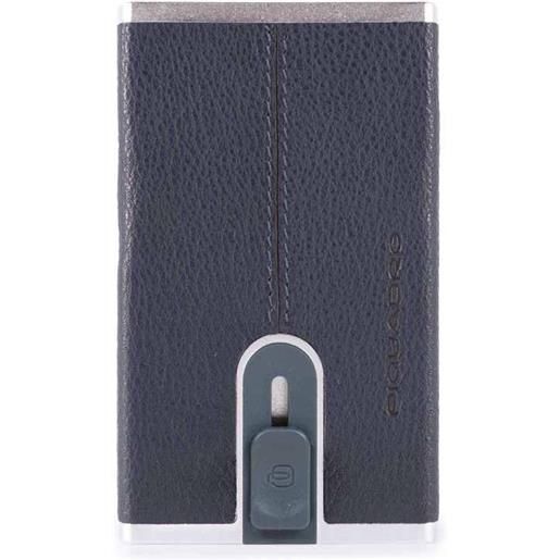 Piquadro black square portafogli compact wallet, pelle blu oceano