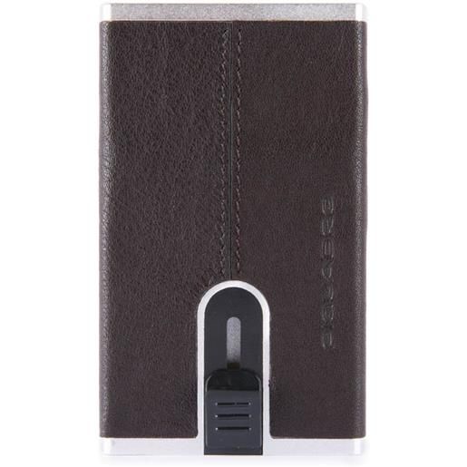 Piquadro black square portafogli compact wallet, pelle testa di moro marrone