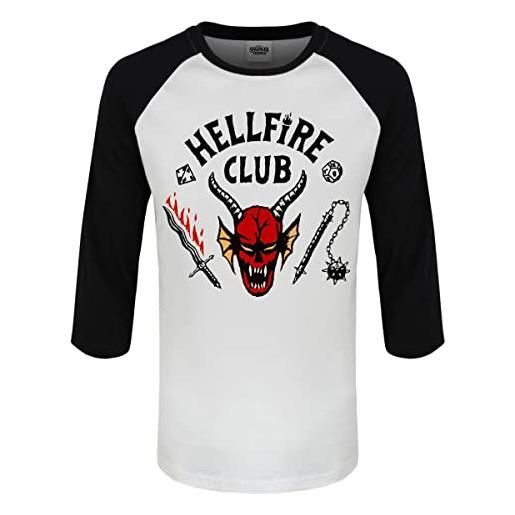 Heroes Inc. stranger things - tshirt uomo in cotone, maniche 3/4. Maglia, maglietta, baseball, stampa del logo hellfire club. (as6, alpha, l, regular, regular, l)