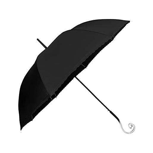 VIRSUS 1 ombrello lungo a palloncino resistente 8 stecche 9325 di colore nero, aste e struttura in fibra rinforzata automatico e impugnatura a forma di cuore per donna pioggia inverno