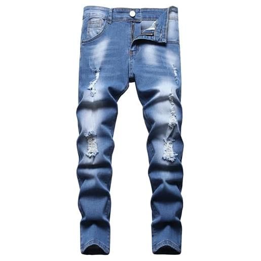 Happy Cherry bambini jeans strappato skinny denim pantaloni cargo lunghi comodi jeans ragazzo cotone casual blu pants, 15-16 anni