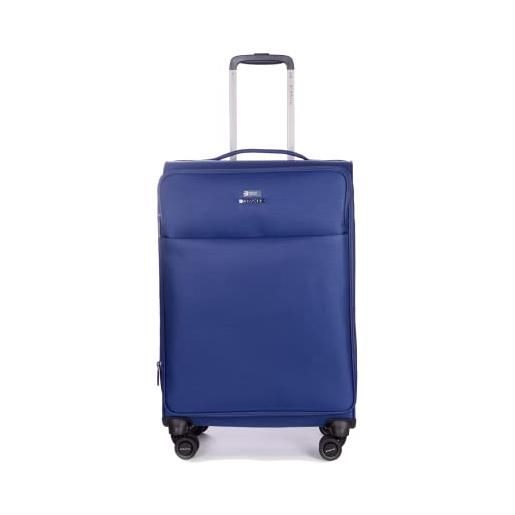 Stratic light + koffer weichschale reisekoffer trolley rollkoffer handgepäck, tsa kofferschloss, 4 rollen, erweiterbar, blu scuro, 67 cm, m