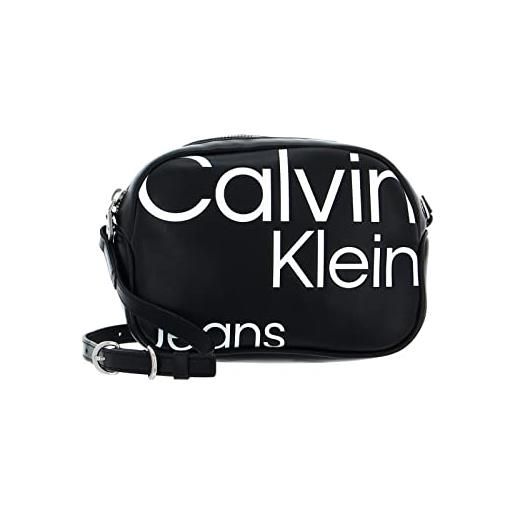 Calvin Klein elegante borsa per fotocamera 20, crossover donna, aop nero, one size