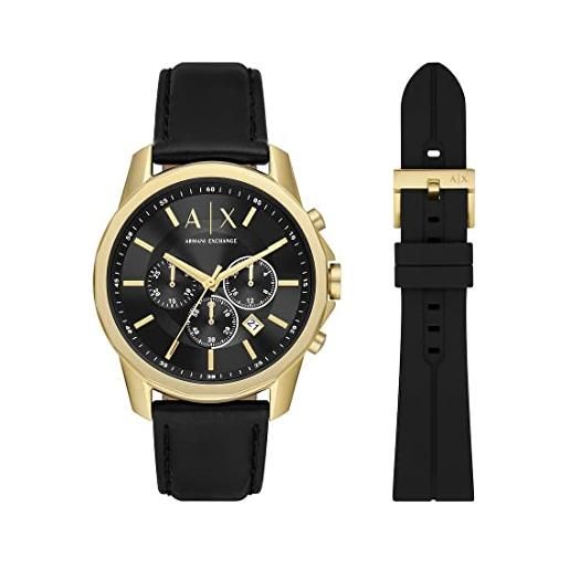 Armani Exchange orologio uomo, cronografo plant, cassa in acciaio inossidabile dorata da 44 mm con cinturino in pelle pro-planet, ax7133set