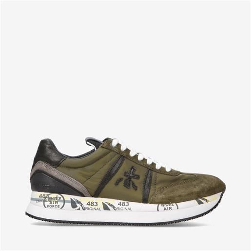 Premiata sneakers conny 6495 in pelle scamosciata e tessuto verdone