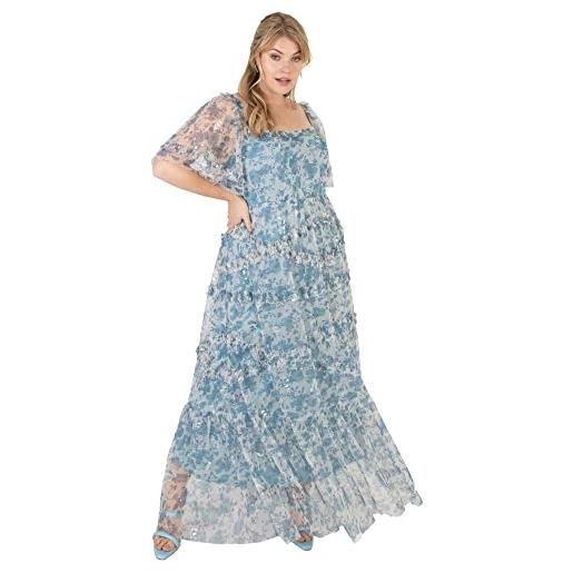 Lovedrobe womens plus size maxi dress for ladies short sleeve flutter sleeve ruffle pull on high waist square neckline blue summer, vestito donna, blue, 