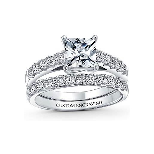 Bling Jewelry personalizza 1ct brilliant cubic zirconia piazza princess cut solitaire cathedral setting thin eternity pave band aaa cz anniversary engagement wedding set. 925 sterling argento custom engraved