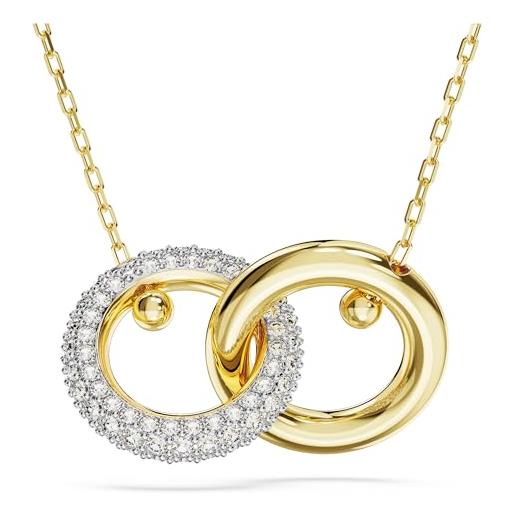 Swarovski dextera collana pendente, anelli concatenati con cristalli e zirconiaSwarovski, moschettone, placcatura in tonalità oro, bianco