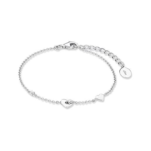 s.Oliver bracciale da braccio da donna in argento 925, con zirconi sintetici, 16+3 cm, argento, cuore, viene fornito in confezione regalo per gioielli, 2017226