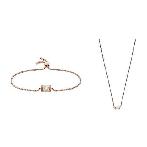 Emporio Armani collana in acciaio inossidabile oro rosa per le donne+ Emporio Armani rose gold stainless steel bracelet per le donne, lunghezza interna: 160 x 235 mm
