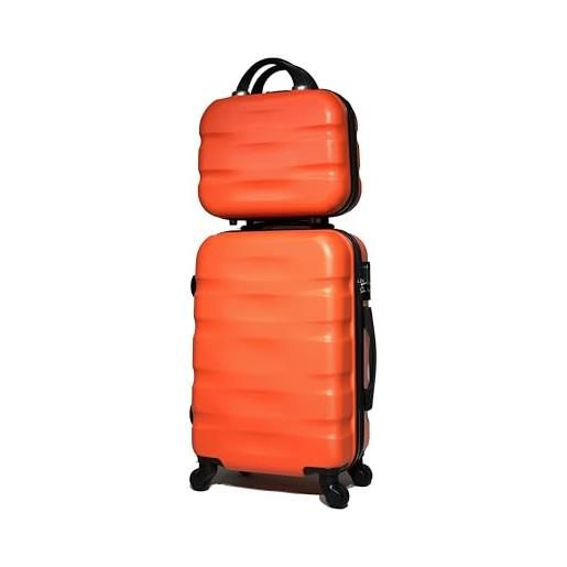 CELIMS valigia in abs, rigida, resistente, leggera, con 4 ruote girevoli a 360° e lucchetto integrato, arancione, cabine + vanity