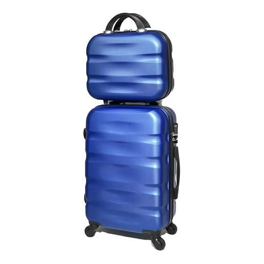 CELIMS valigia in abs, rigida, resistente, leggera, con 4 ruote girevoli a 360° e lucchetto integrato, blu, cabine + vanity