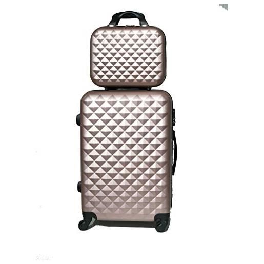 CELIMS - valigia da viaggio con ruote girevoli, 360 gradi, oro rosa. , moyenne 65cm + vanity case, custodia rigida