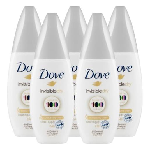 Dove invisible dry deodorante 24h vapo no gas delicato antitraspirante e anti-macchie con crema idratante - 5 deodoranti da 75ml