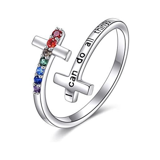 YFN anello a forma di croce in argento sterling 925, per donne i can do all things chakra gioielli regali, argento sterling, zirconia cubica