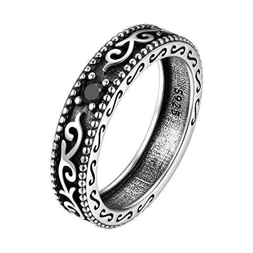 Bestyle anelli uomo pietra nera argento 925 vero donna celtico anello argento pietra nera anello da uomo con pietra misura 29
