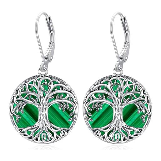 Eusense orecchino con albero della vita orecchini in argento 925 con albero della vita in malachite orecchini pendenti regalo di gioielli per donne ragazze