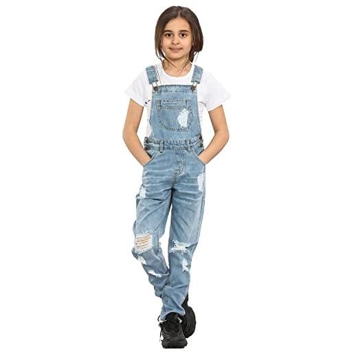 A2Z 4 Kids ragazze denim salopette ripped jeans scamiciato pieno lunghezza - dungaree d82 light blue 11-12