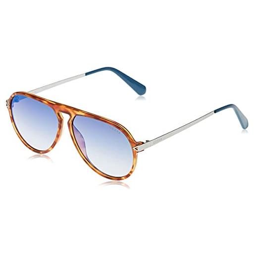 Guess occhiali da sole (gu-6941 53w) havana - argento opaco - grigio sfumato con effetto a specchio blu