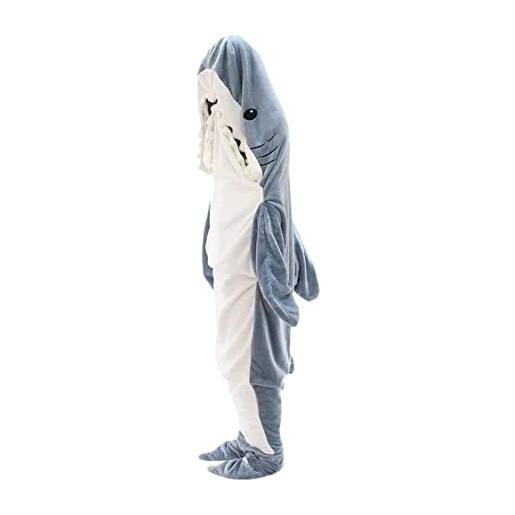 Kasmole pigiama con squalo con cappuccio, coperta di squalo in pile di flanella adorabile costume da animale indumenti da notte con cappuccio dei cartoni animati, costume cosplay per adulti