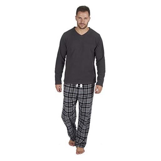 Style It Up pigiama da uomo in flanella di pile, ideale come regalo pj - maglia e pantaloni, colore: grigio/nero l