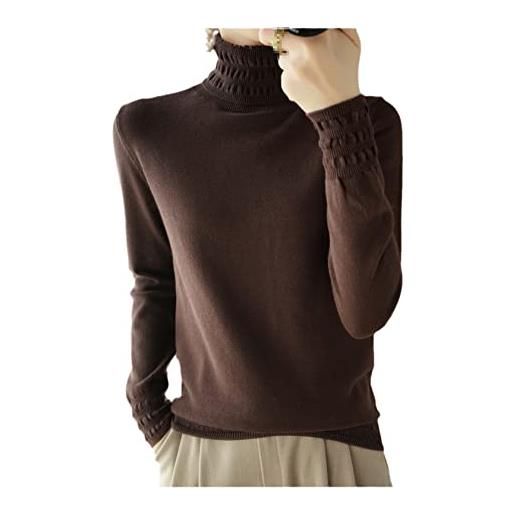Wvapzxx maglione di cotone donne pile collo pullover slim tinta unita maglia fondo camicia autunno inverno, caff, m