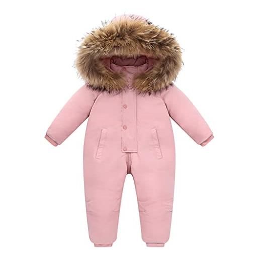BRONG tuta da neve tutina invernale per bebè pagliaccetto con cappuccio per bambini piumino per bambino cerniera ragazzi ragazze tuta abiti cappotto rosa 18-24 mesi