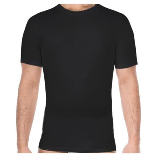 Liabel maglietta intima uomo cotone bielastico girocollo 3 e 6 pezzi, maglia intima uomo elasticizzata, 03858 (3 pezzi nero, xl)