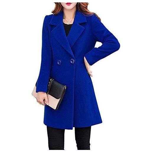 Lazutom, cappotto invernale da donna, doppio petto, misto cotone, cappotto invernale blue 38