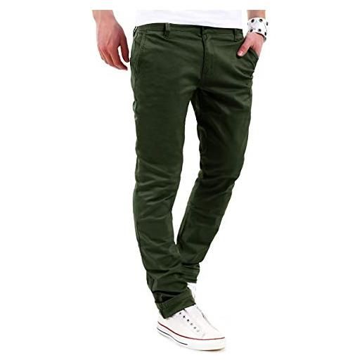 behype. pantaloni da uomo basic chino in jeans elasticizzati, regular fit 80-0310 cachi 32w x 30l