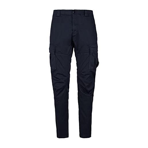 C. P. Company pantaloni cargo elasticizzati in raso con lenti, colore blu eclipse, taglia 52