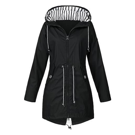RYTEJFES giacca impermeabile da donna, taglie grandi, 52, 54, 58, 56, 60-62, 60, leggera, impermeabile, traspirante, per le mezze stagioni, antivento, giacca softshell, giacca a vento, giacca a vento, nero , 
