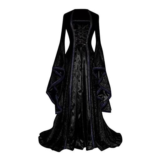 NHNKB abito nero in velluto medievale abito da donna nero gotico abbigliamento halloween cosplay per le donne stile retrò maniche a tromba solido lungo abiti da principessa abiti da donna gotico, verde, m