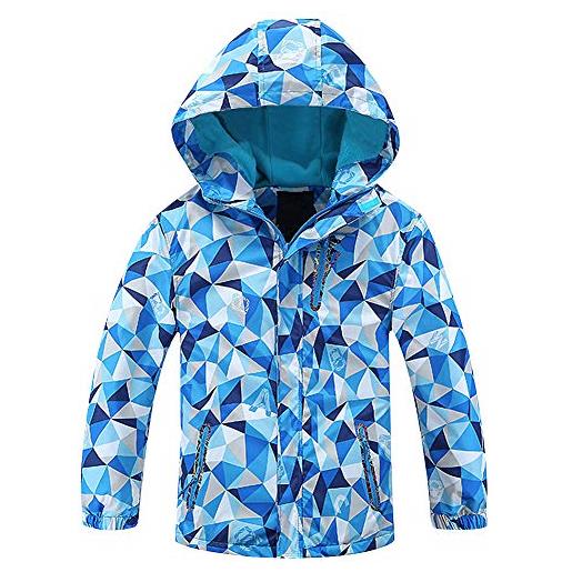 amropi ragazzi cappuccio cappotto di pioggia foderato in pile giacca impermeabile bambini giacca a vento (blu, 9-10t)