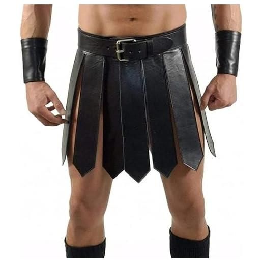 AMCOIN gonna in pelle pu da gladiatore medievale da uomo cintura da guerriero romano cintura stile punk cintura per cosplay di halloween (nero, einheitsgröße)