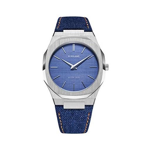D1 Milano utdj01 - orologio da polso ultra sottile con cinturino in tela, 40 mm, colore: argento/blu, bracciale