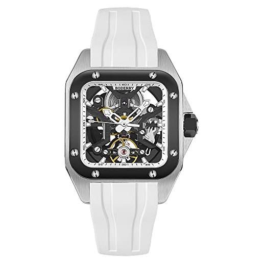 BODERRY orologio automatico quadrato in titanio per uomo 72h riserva di carica laterale trasparente cassa 10atm impermeabile svizzero super-luminoso orologio da polso sportivo, nero-donna