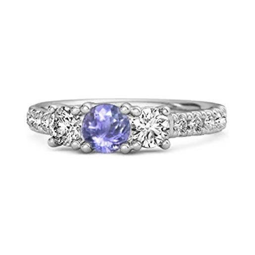 Shine Jewel anello di fidanzamento in argento 925 con tanzanite naturale a taglio rotondo da 0,25 ct con tre pietre (12)