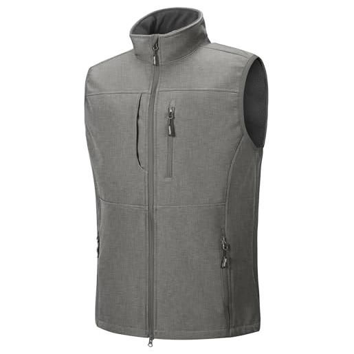 Outdoor Ventures giacca softshell da uomo, impermeabile, antivento, senza maniche, sportiva, con tasche multiple, per il corpo, per il golf, grigio. , m